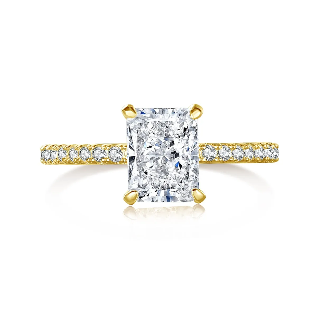 Hidden Halo Side Stone 2 Carat Radiant Cut Engagement Ring - Gold