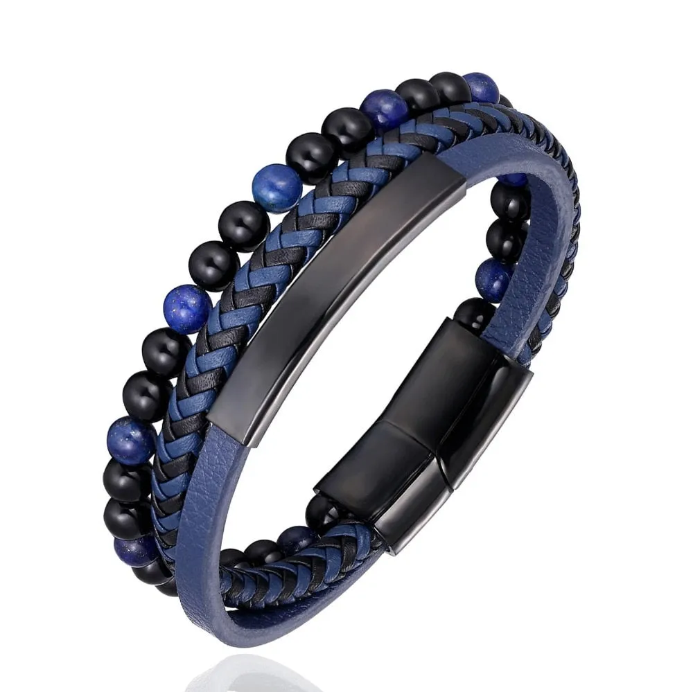 High Quality Natural Lava Stone Micro-inlaid Leather Stainless Steel Bracelet Men Women Fashion Jewelry