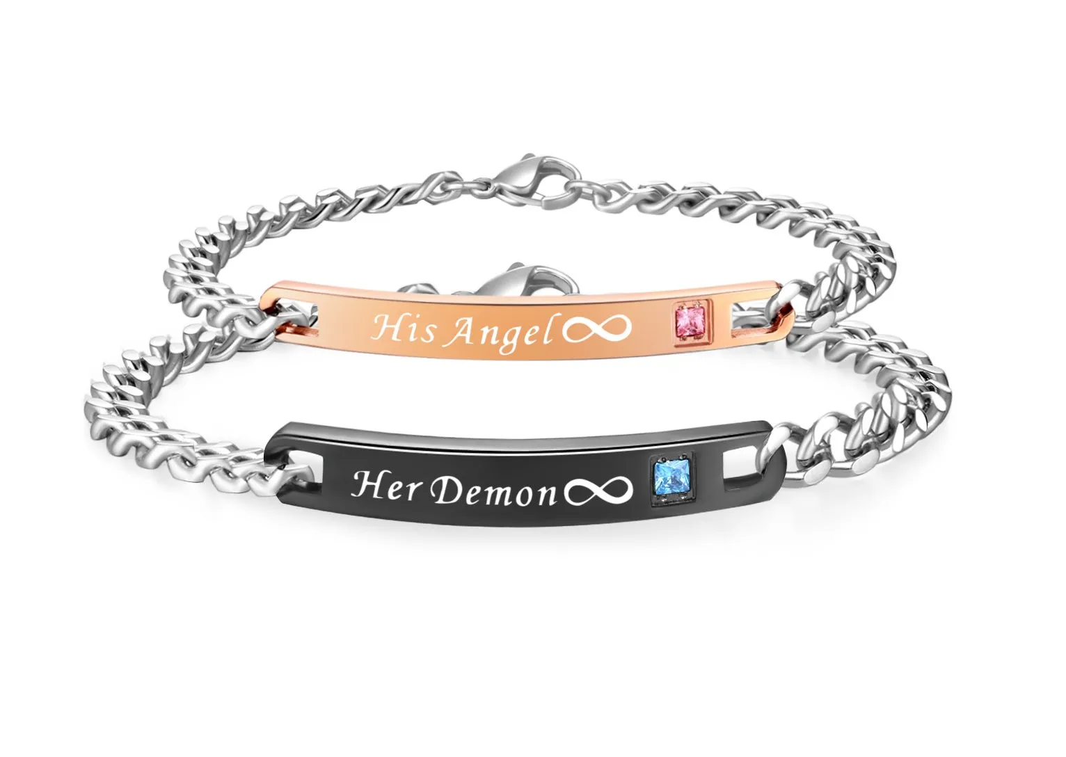 His & Hers Matching Set Demon and Angel Couple Bracelets, Valentine, Anniversary, Wedding, Promise, Engagement Gift