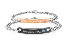 His & Hers Matching Set Demon and Angel Couple Bracelets, Valentine, Anniversary, Wedding, Promise, Engagement Gift