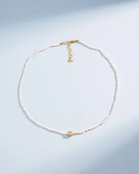 Infinite Beaded White Pearl & Mini Golden Rondelle Necklace