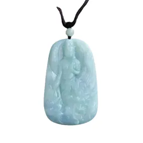 Jade Guanyin Necklace with Sterling Silver Chain