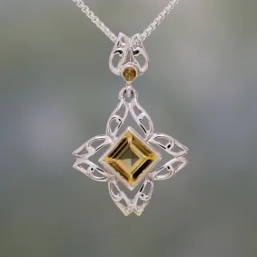 Jali Charm Citrine and Sterling Silver Pendant Necklace from India