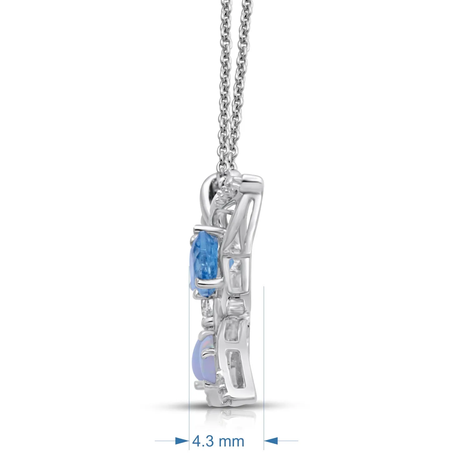 Jewelili Sterling Silver Created Opal With Swiss Blue Topaz and Diamonds Butterfly Pendant Necklace