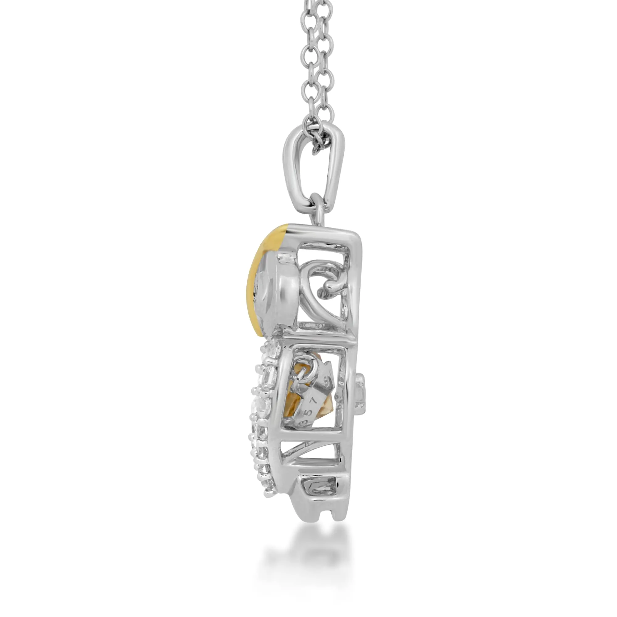 Jewelili Sterling Silver Round Shape Citrine with Smokey Quartz and Created White Sapphire Whimsical Owl Pendant Necklace