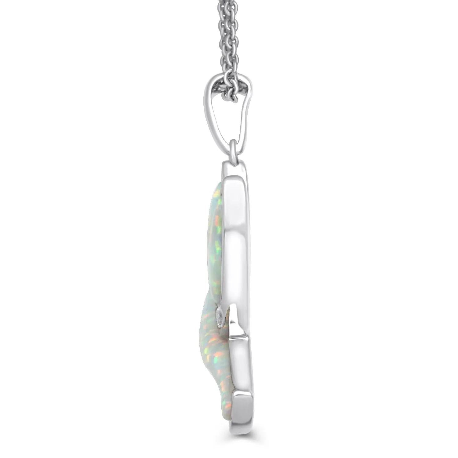 Jewelili Sterling Silver With Created Opal and Diamonds Dove Pendant Necklace