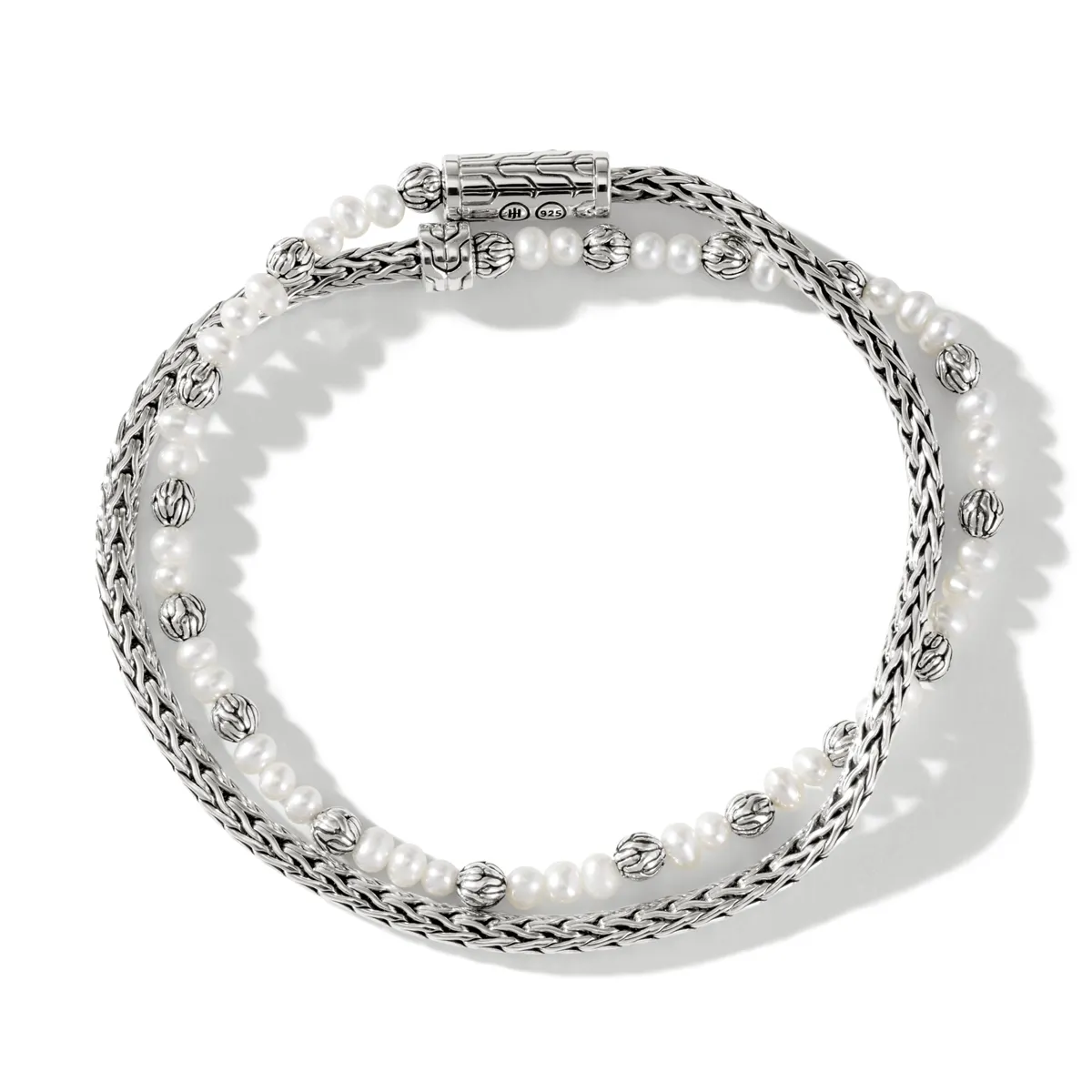 John Hardy Classic Chain Silver Double Wrap Cultured Freshwater Pearl Bracelet