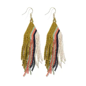 Josie Angled Stripe Beaded Fringe Earrings Citron