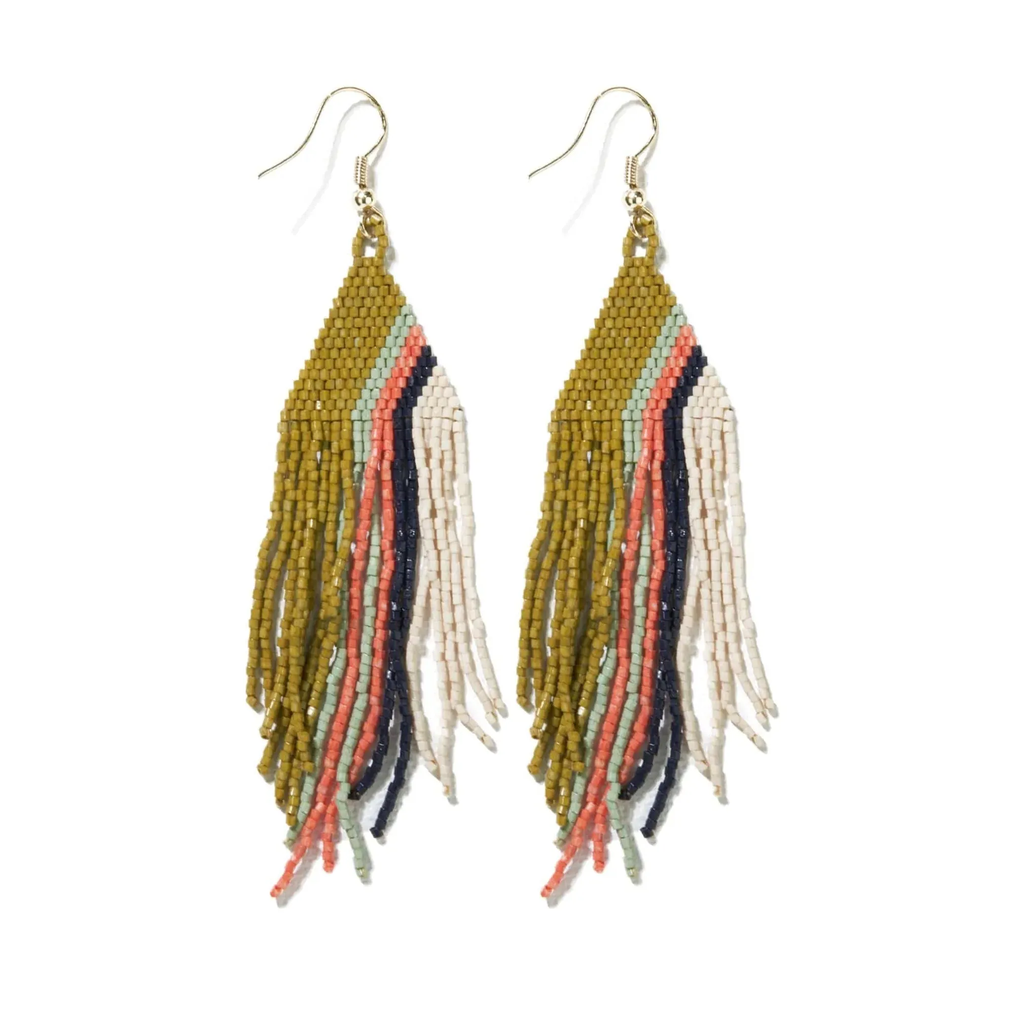 Josie Angled Stripe Beaded Fringe Earrings Citron