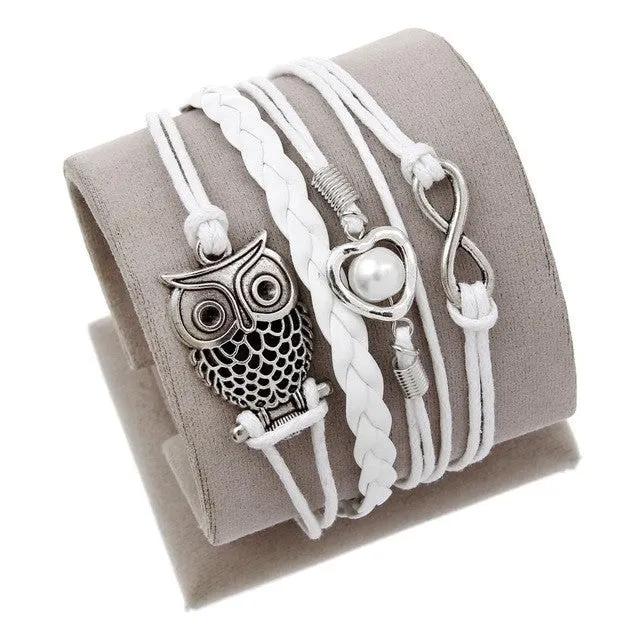 Juegos Del Hambre Vintage Bird Owls Anchor Bracelets Wrap Leather Bracelet Charm bracelets pulseira couro bracelets for women