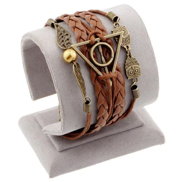 Juegos Del Hambre Vintage Bird Owls Anchor Bracelets Wrap Leather Bracelet Charm bracelets pulseira couro bracelets for women