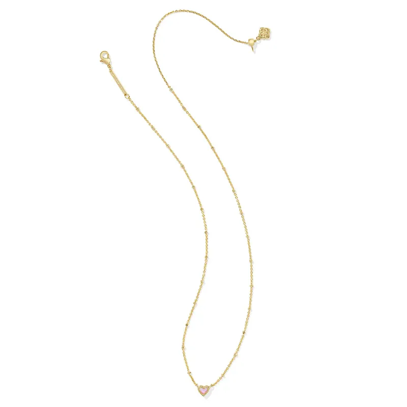 Kendra Scott | Mini Ari Heart Satellite Gold Short Pendant Necklace in Bubblegum Pink Kyocera Opal