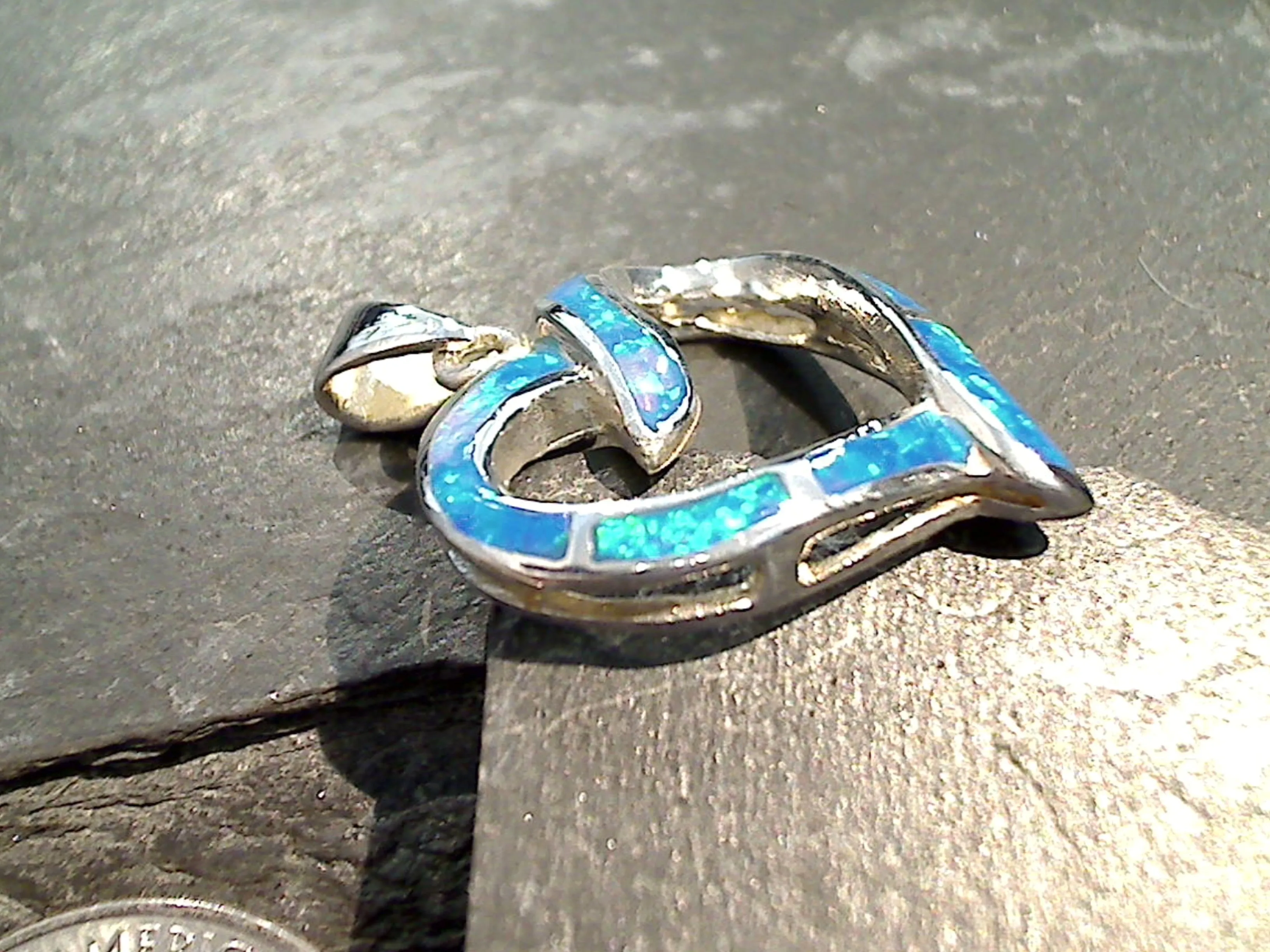 Lab Created Opal, Sterling Silver Heart Pendant