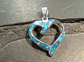 Lab Created Opal, Sterling Silver Heart Pendant