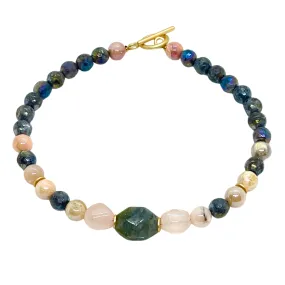 Labradorite, Natural Opal And Rose Quartz Necklace