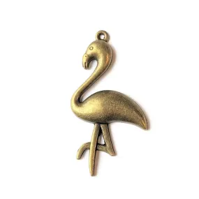 Large Antique Bronze Flamingo Charm Pendant