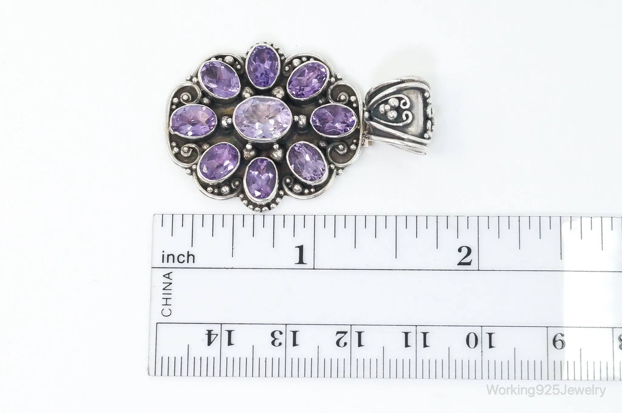 Large Indonesia Designer ATI Amethyst Sterling Silver Necklace Pendant