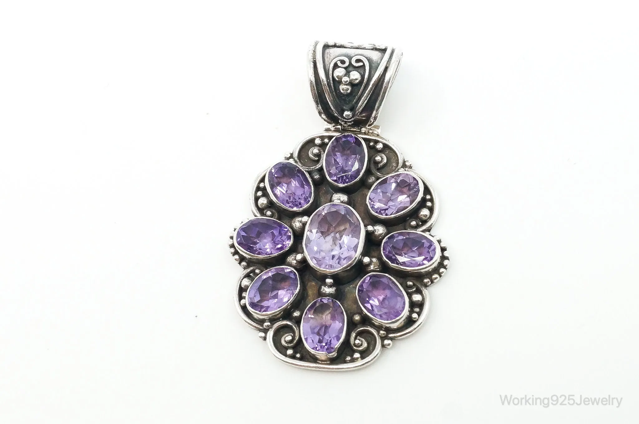 Large Indonesia Designer ATI Amethyst Sterling Silver Necklace Pendant