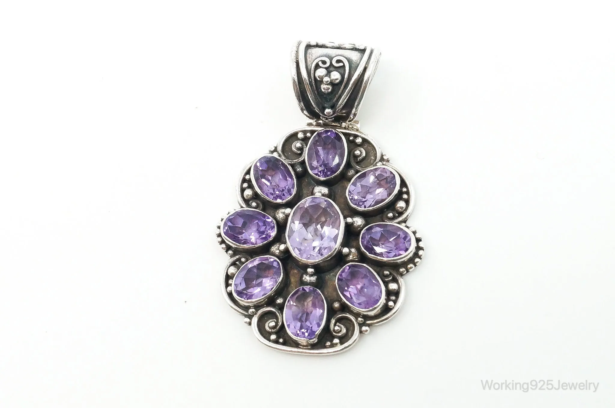 Large Indonesia Designer ATI Amethyst Sterling Silver Necklace Pendant