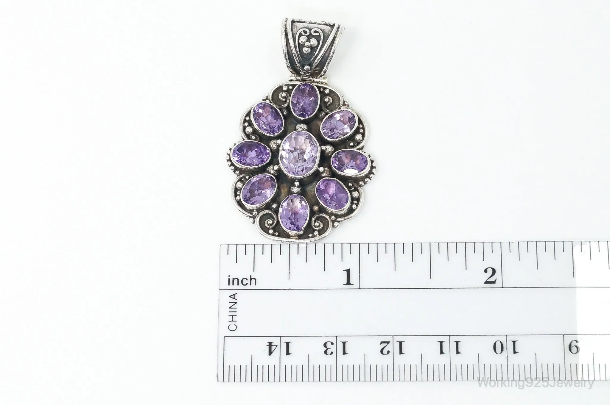 Large Indonesia Designer ATI Amethyst Sterling Silver Necklace Pendant