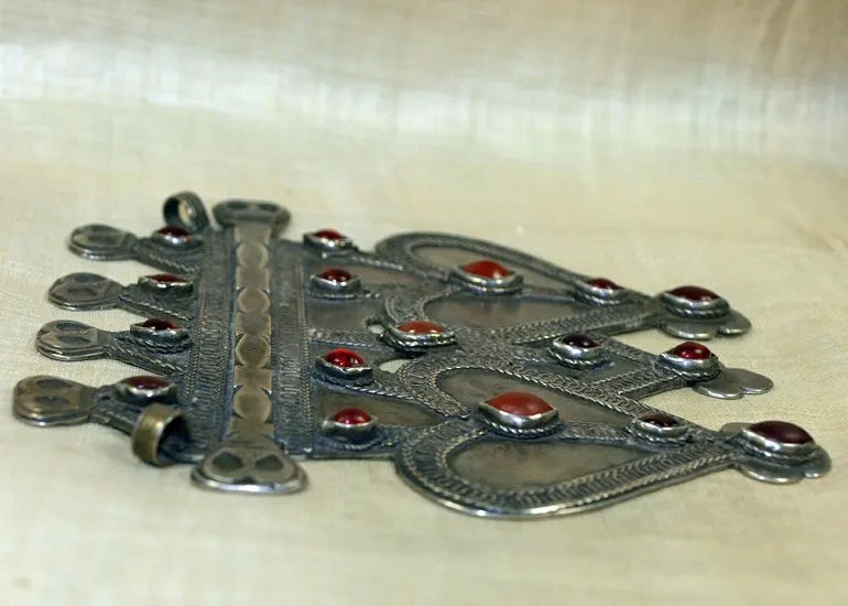 Large Silver and Carnelian Turkman Double Heart Pendant