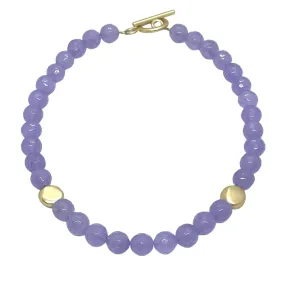 Lavender Jade With Matte Gold Flat Bead Necklace