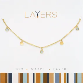 LAY163G Gold White Opal & Disc Layers Necklace