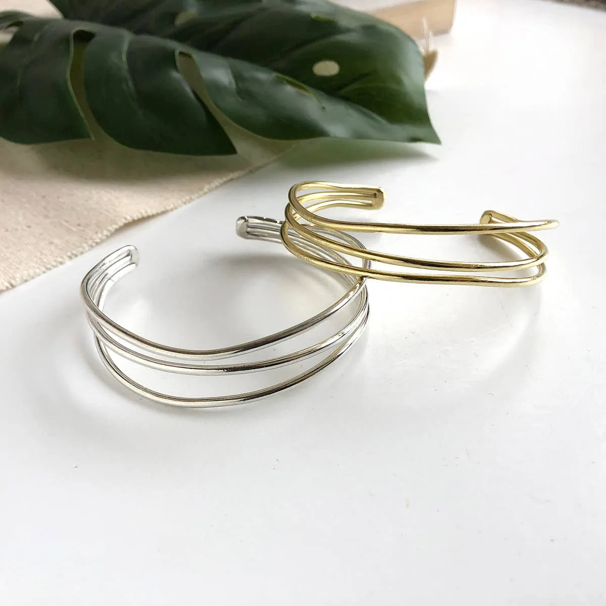 Layered Waves Cuff - Gold