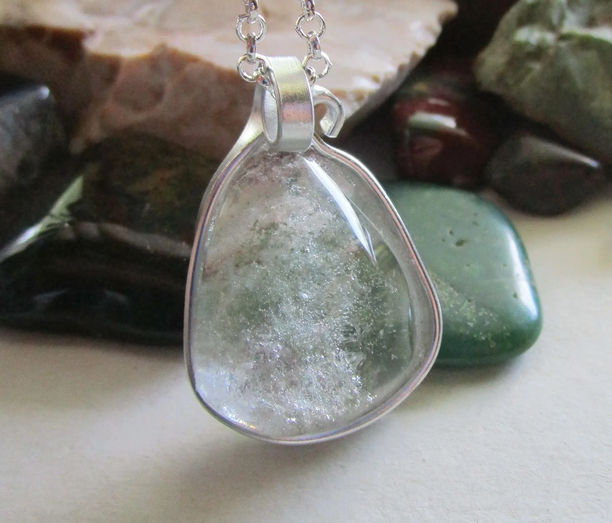 Lodolite Scenic Quartz Natural Crystal Pendant Necklace