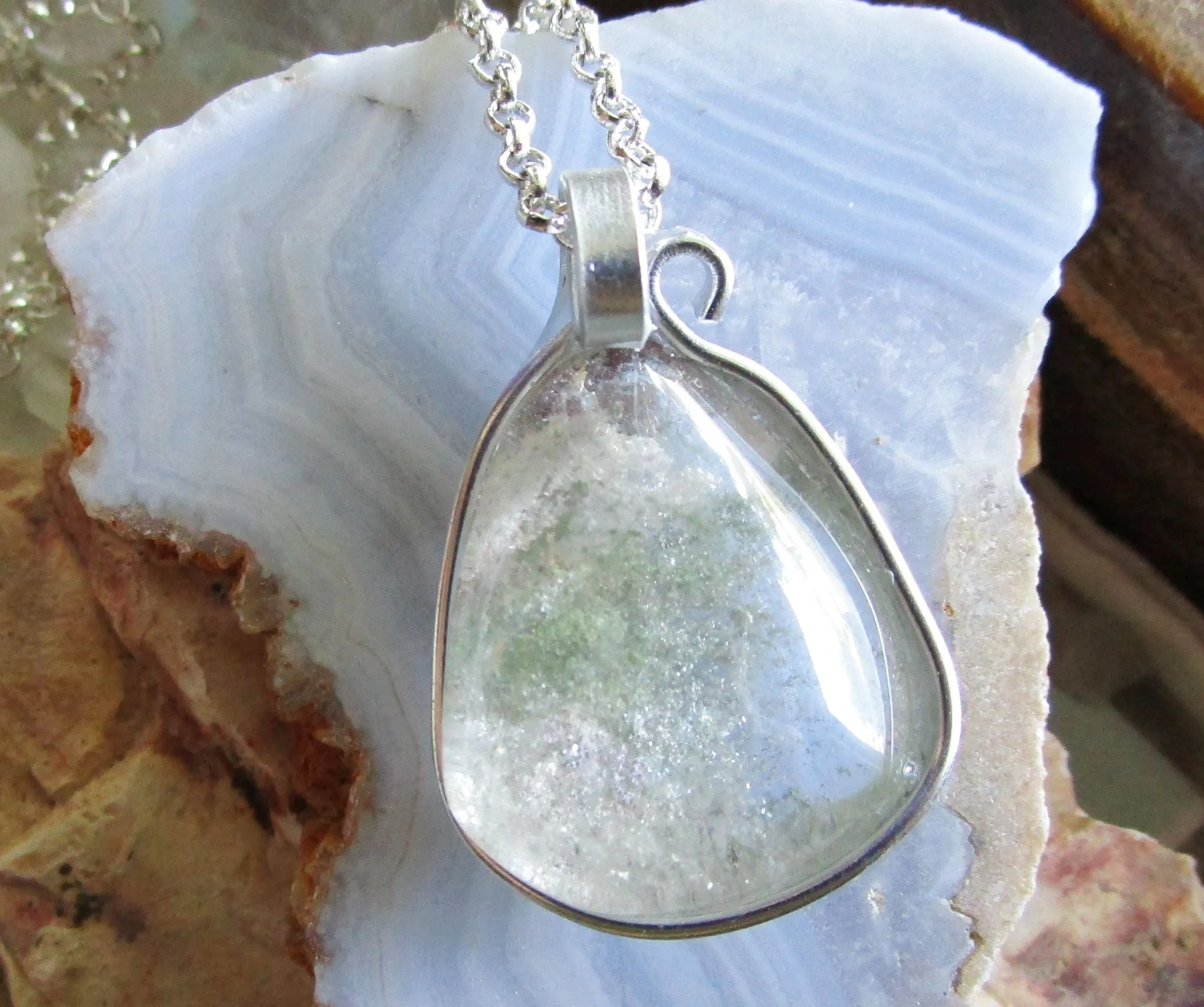 Lodolite Scenic Quartz Natural Crystal Pendant Necklace