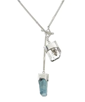 LONG CRYSTAL NECKLACE WITH APATITE & DIAMOND QUARTZ - SILVER