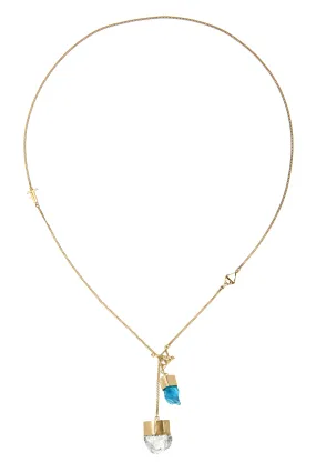 MEDIUM CRYSTAL NECKLACE WITH APATITE AND DIAMOND QUARTZ - GOLD