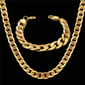 Men Women's Dubai Jewelry Sets Gold Color Stainless Steel Necklace Bracelet Set Hiphop Curb Cuban Thick Chain Wholesale Jewelry