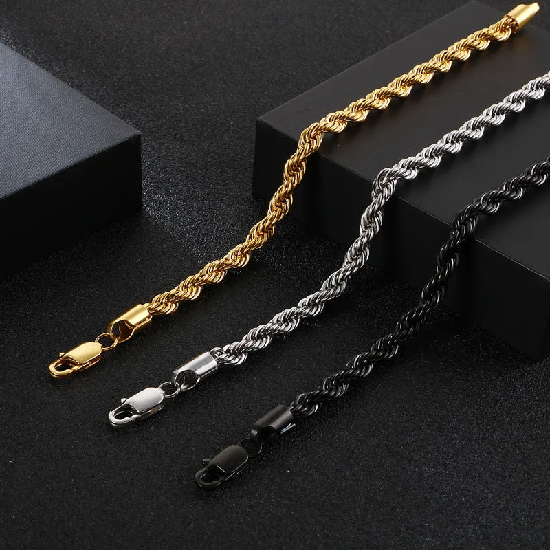 Men's Bracelet Gold Plated Twist Chain Stainless Steel Braided Twisted Rope Bracelet