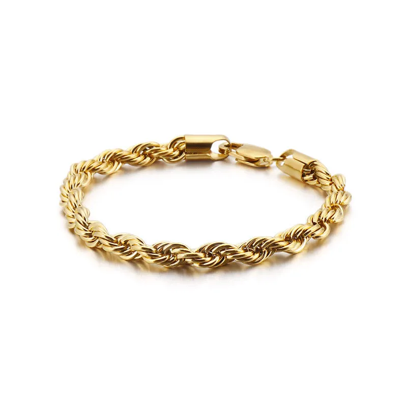 Men's Bracelet Gold Plated Twist Chain Stainless Steel Braided Twisted Rope Bracelet