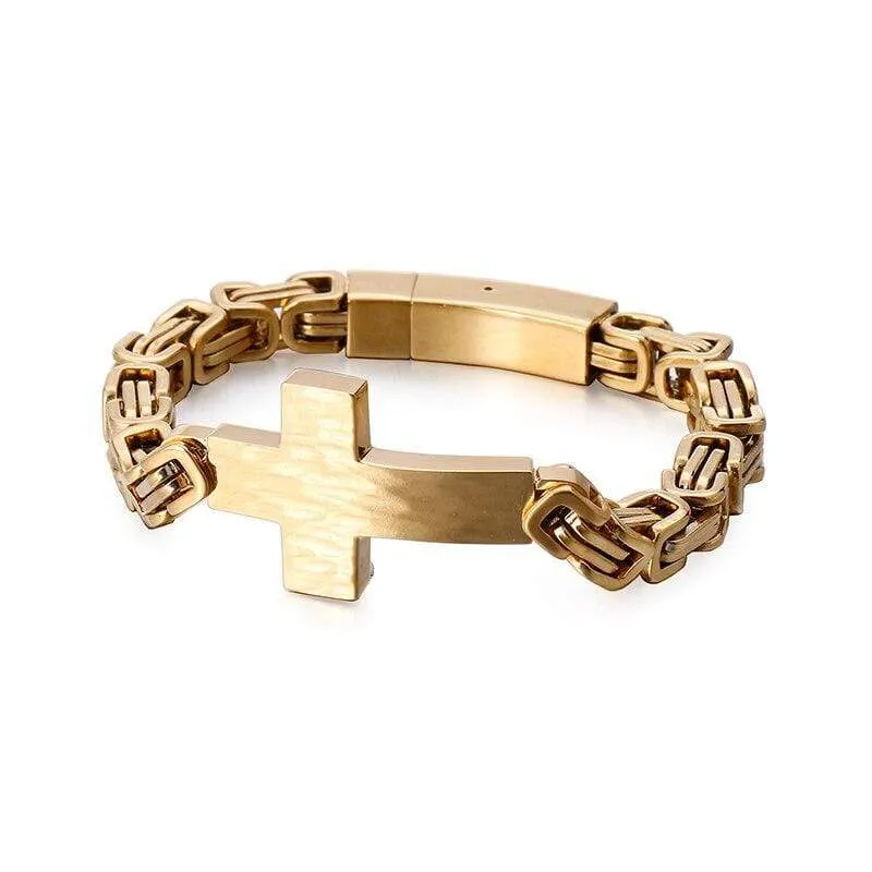 Men's Cross Bracelet <br> Byzantine Chain