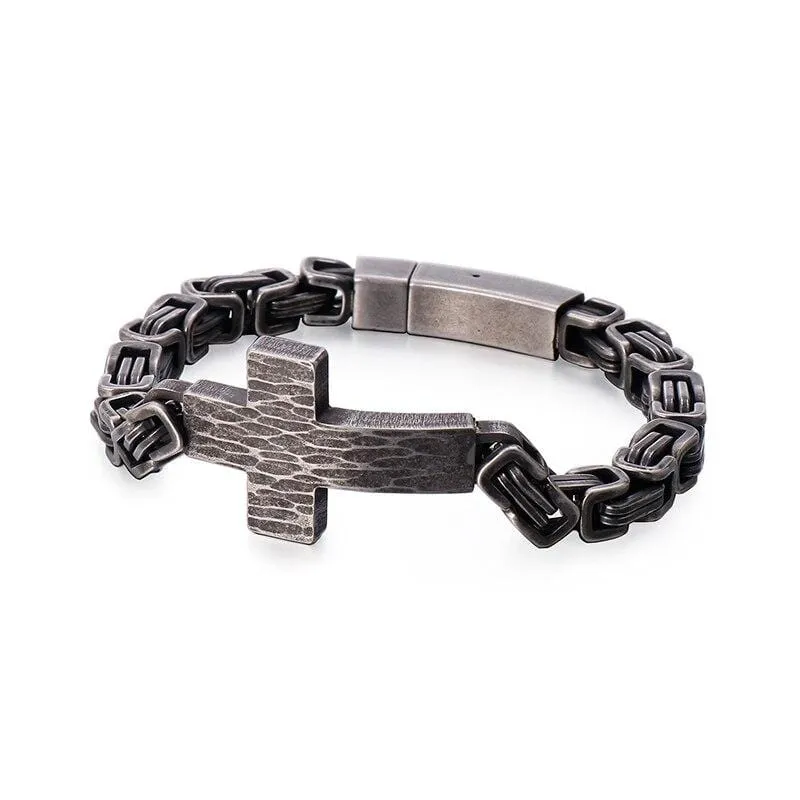 Men's Cross Bracelet <br> Byzantine Chain