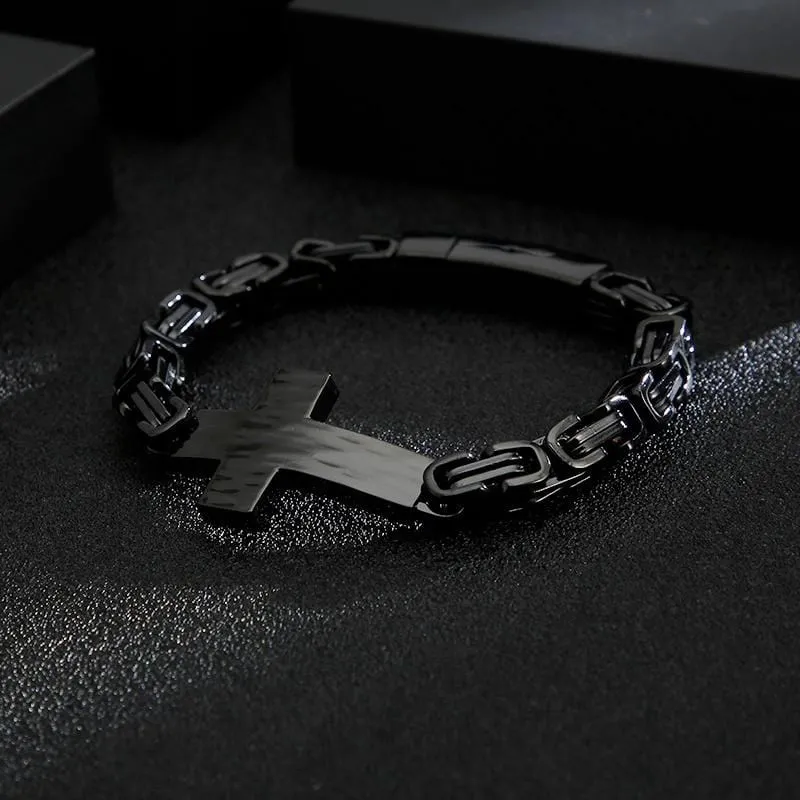 Men's Cross Bracelet <br> Byzantine Chain