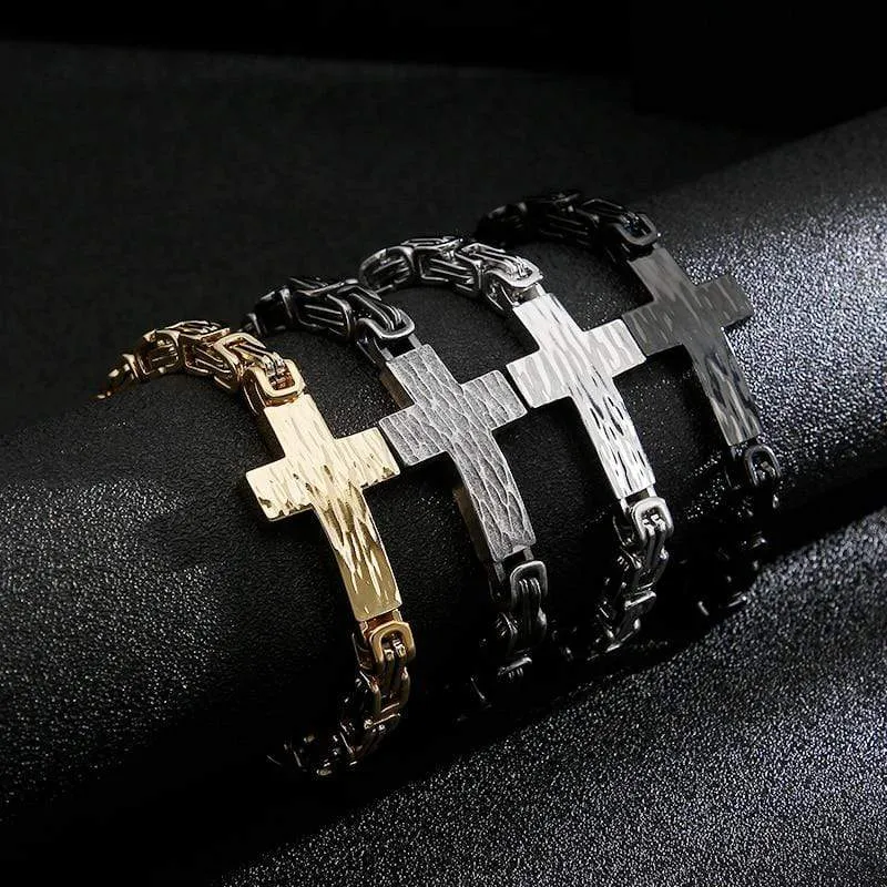 Men's Cross Bracelet <br> Byzantine Chain