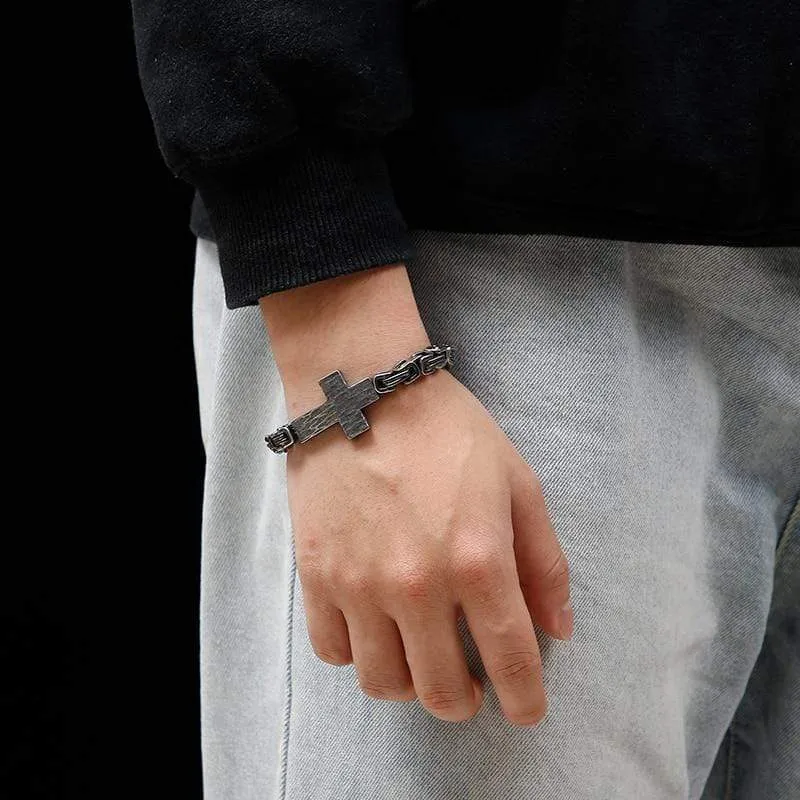 Men's Cross Bracelet <br> Byzantine Chain