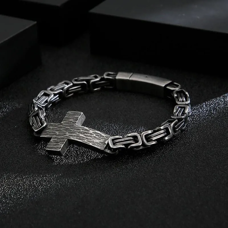 Men's Cross Bracelet <br> Byzantine Chain