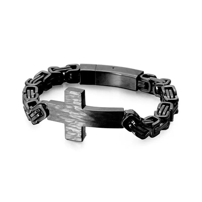 Men's Cross Bracelet <br> Byzantine Chain