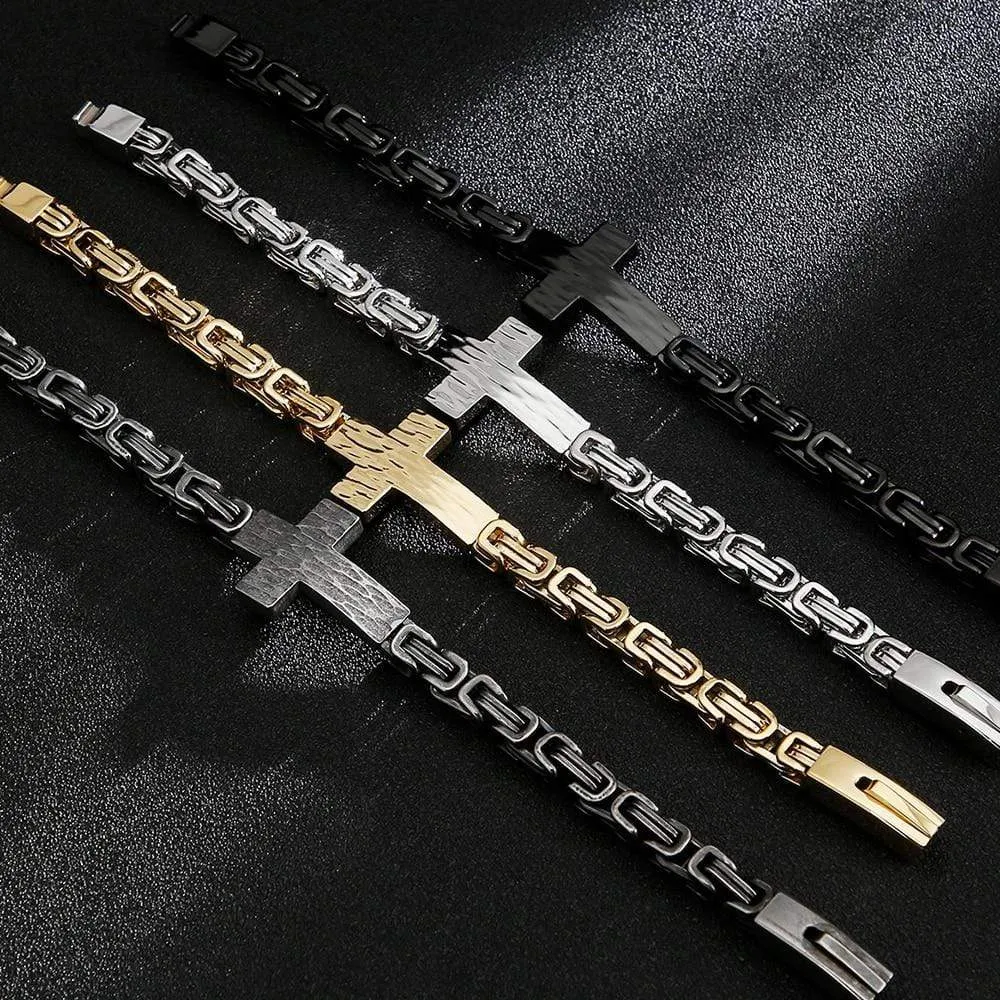 Men's Cross Bracelet <br> Byzantine Chain