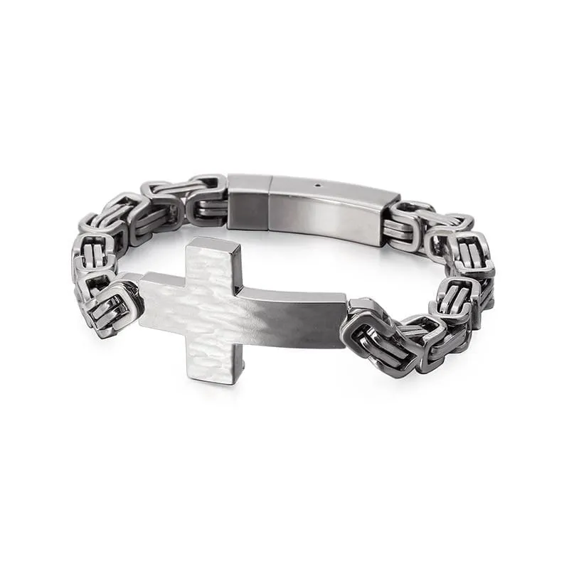 Men's Cross Bracelet <br> Byzantine Chain