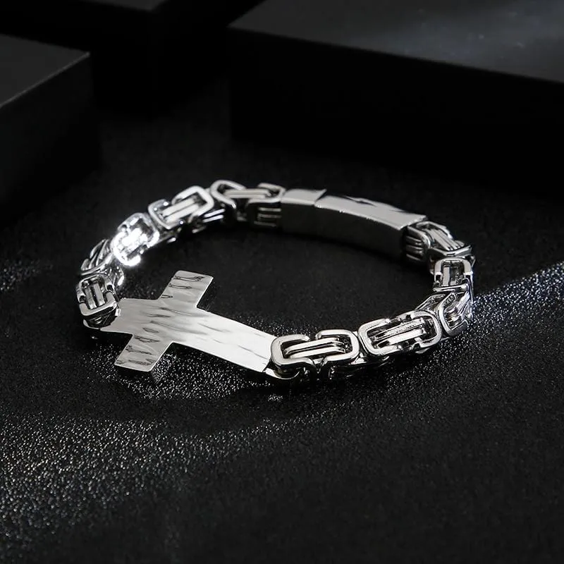 Men's Cross Bracelet <br> Byzantine Chain