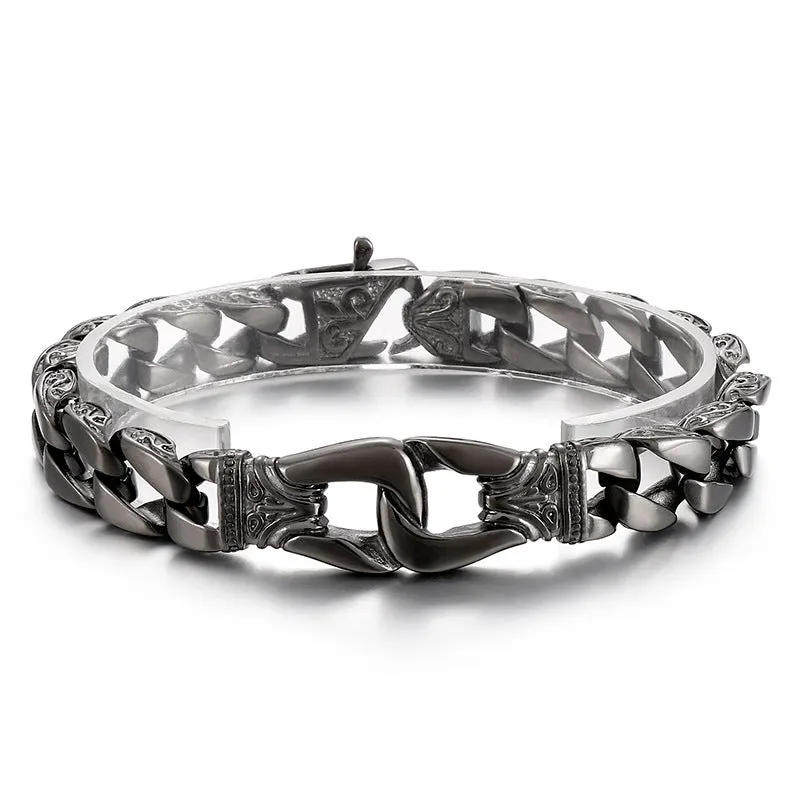 Men's Personalized Titanium Steel Cuban Chain Bracelet with Classic European and American Retro Design