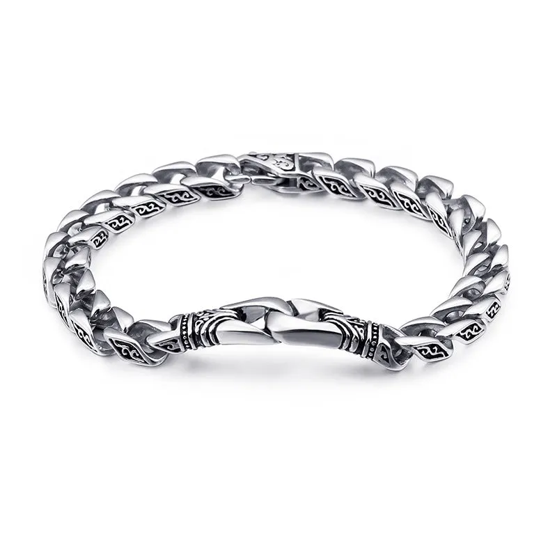 Men's Personalized Titanium Steel Cuban Chain Bracelet with Classic European and American Retro Design