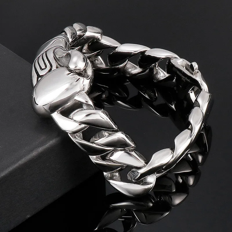 Men's Punk Trendy Stainless Steel Cuban Chain Bracelet and Titanium Steel Gloves Jewelry