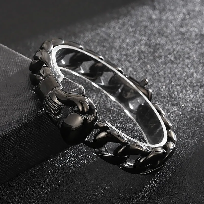 Men's Punk Trendy Stainless Steel Cuban Chain Bracelet and Titanium Steel Gloves Jewelry