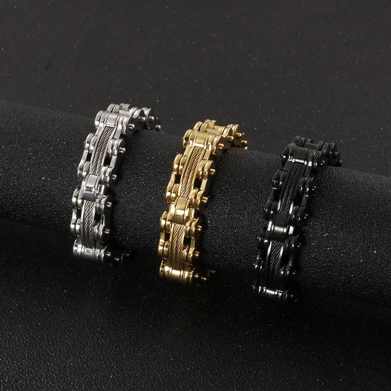 Men's Rock-Style Titanium Steel Bracelet with Locomotive Chain Design